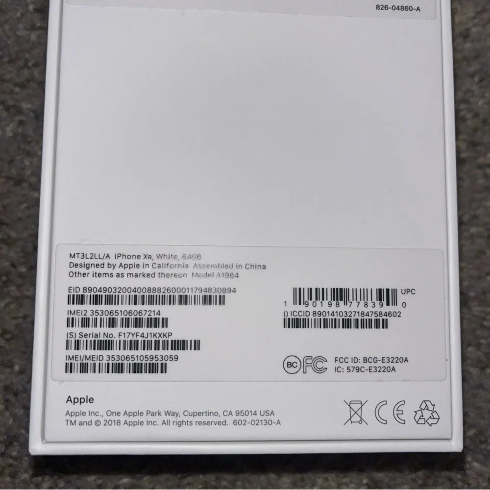 iPhone XR Box Only White 64GB With Inserts And Stickers No Phone!